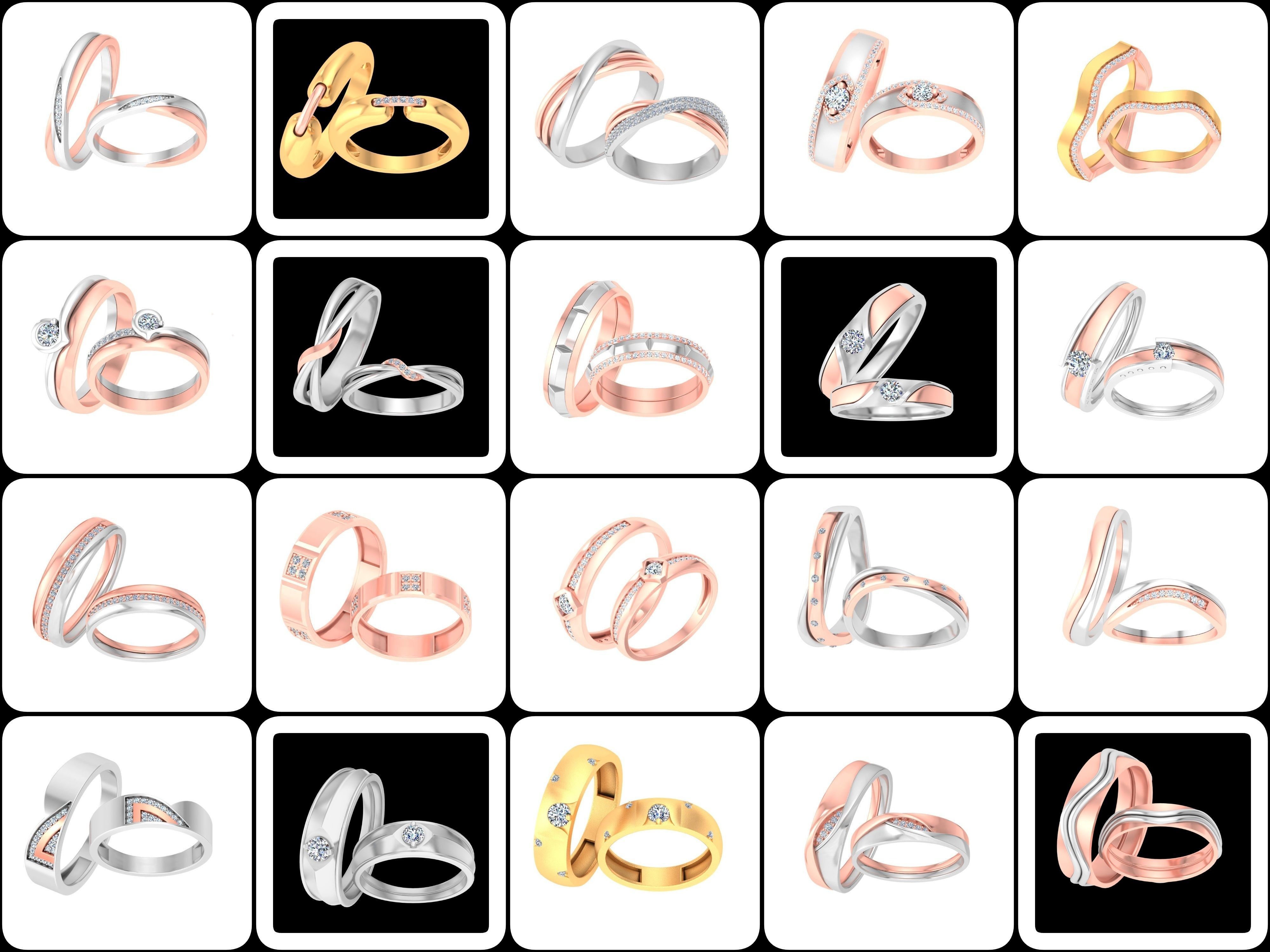 31 Solitaire Couple Band Ring 3DM STL OBJ FBX Render Details 3D Model Collection_1