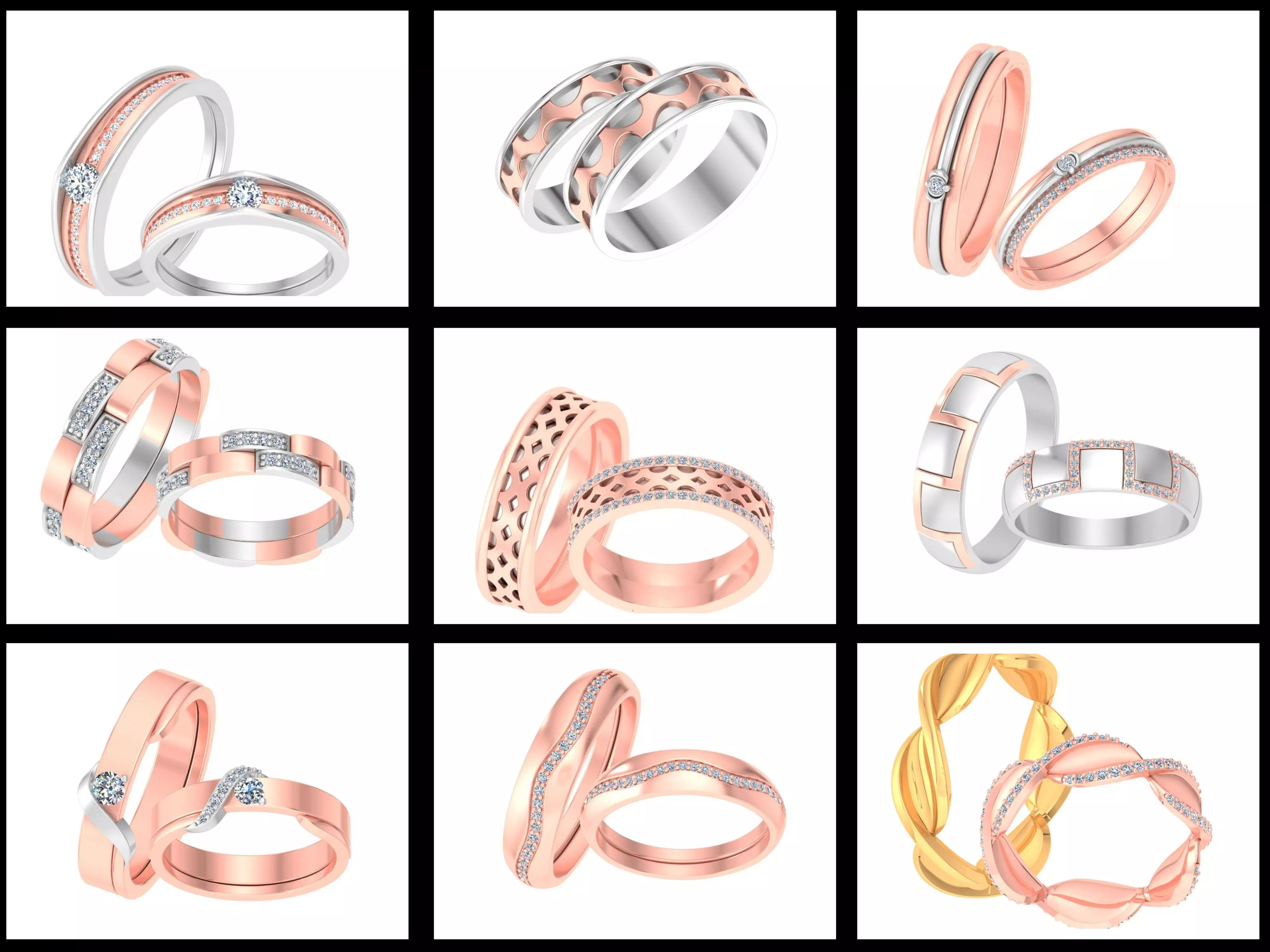31 Solitaire Couple Band Ring 3DM STL OBJ FBX Render Details 3D Model Collection_0