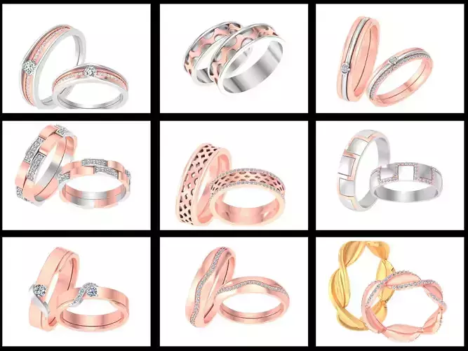 31 Solitaire Couple Band Ring 3DM STL OBJ FBX Render Details