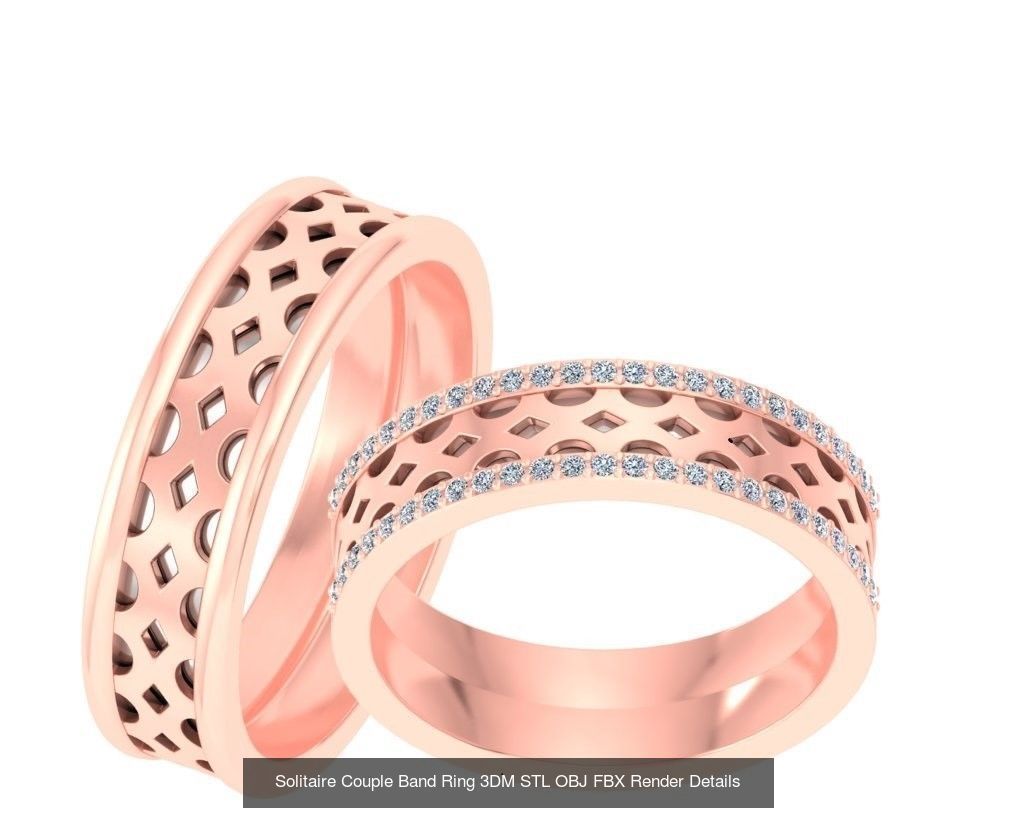 31 Solitaire Couple Band Ring 3DM STL OBJ FBX Render Details 3D Model Collection_8