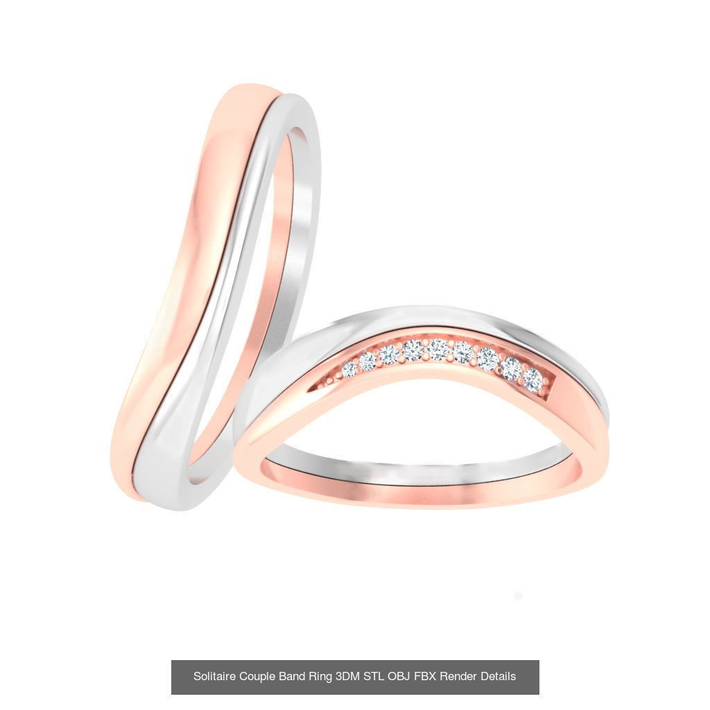 31 Solitaire Couple Band Ring 3DM STL OBJ FBX Render Details 3D Model Collection_4