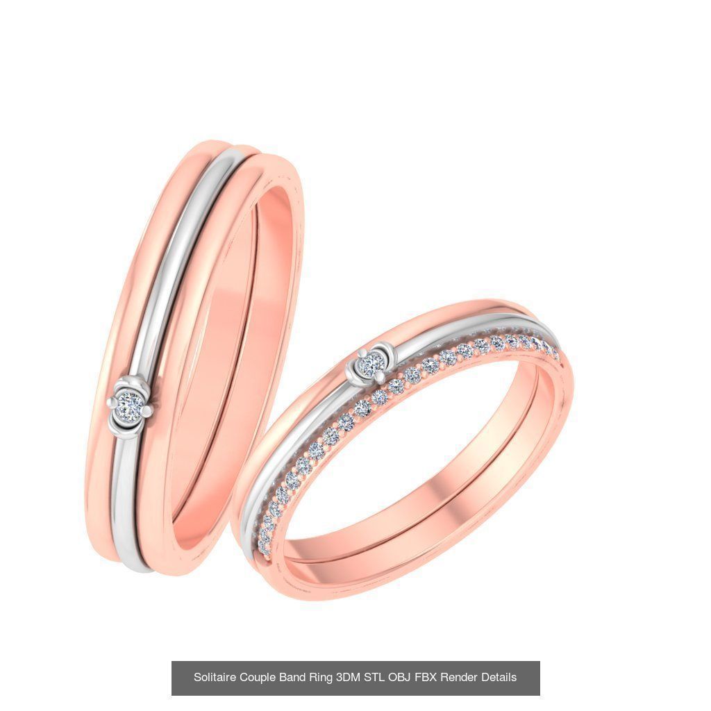 31 Solitaire Couple Band Ring 3DM STL OBJ FBX Render Details 3D Model Collection_24