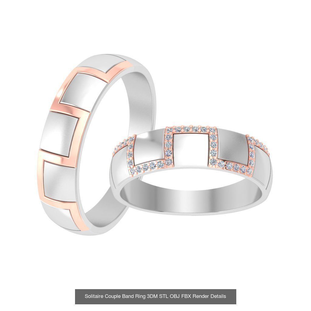 31 Solitaire Couple Band Ring 3DM STL OBJ FBX Render Details 3D Model Collection_28