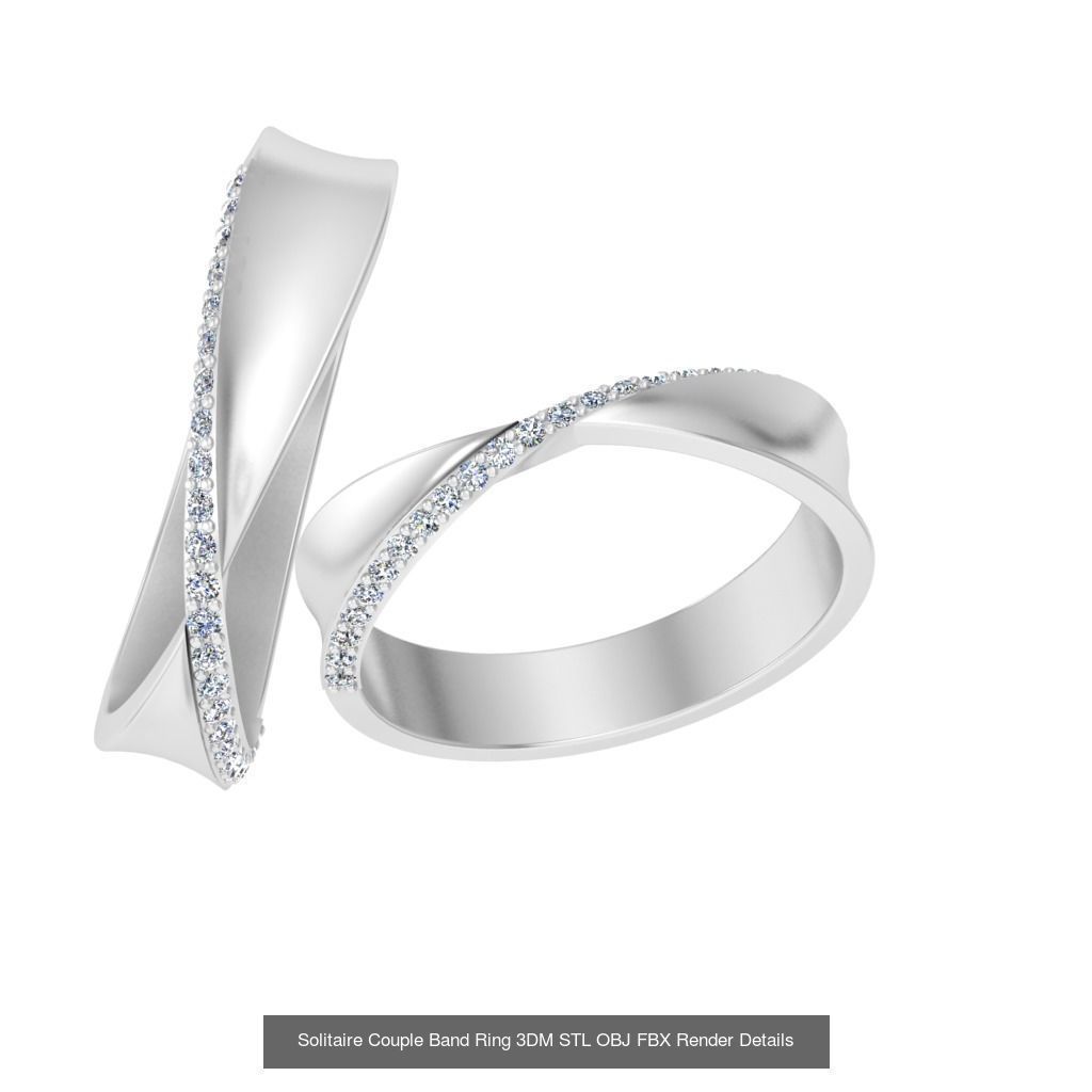 31 Solitaire Couple Band Ring 3DM STL OBJ FBX Render Details 3D Model Collection_30