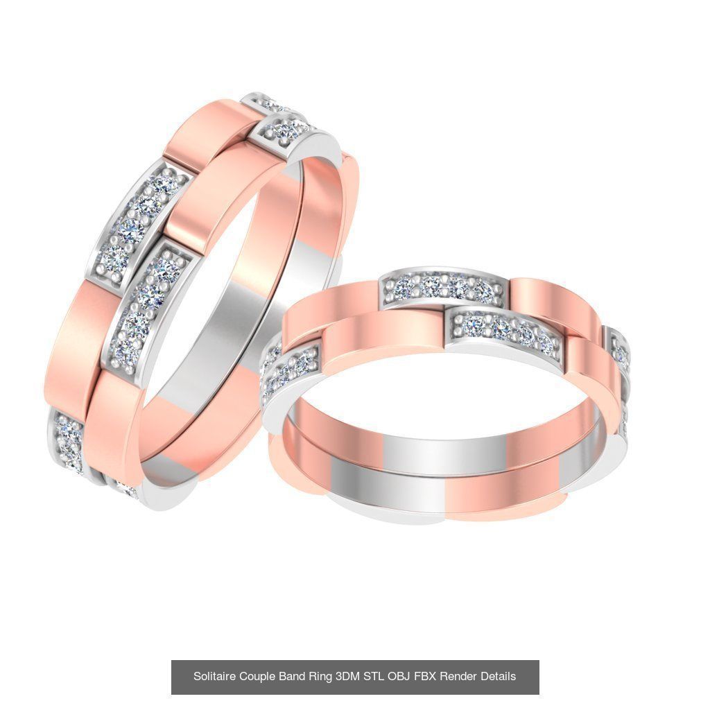 31 Solitaire Couple Band Ring 3DM STL OBJ FBX Render Details 3D Model Collection_31