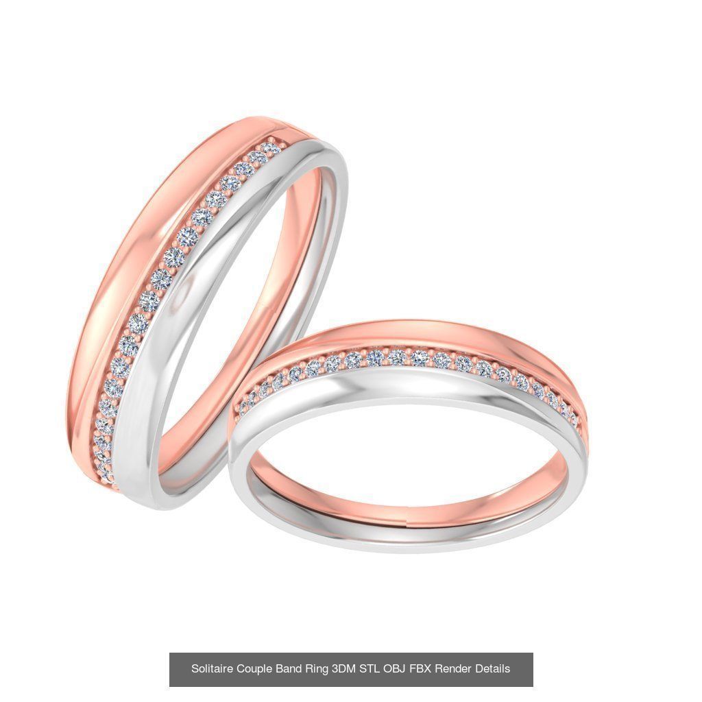 31 Solitaire Couple Band Ring 3DM STL OBJ FBX Render Details 3D Model Collection_23
