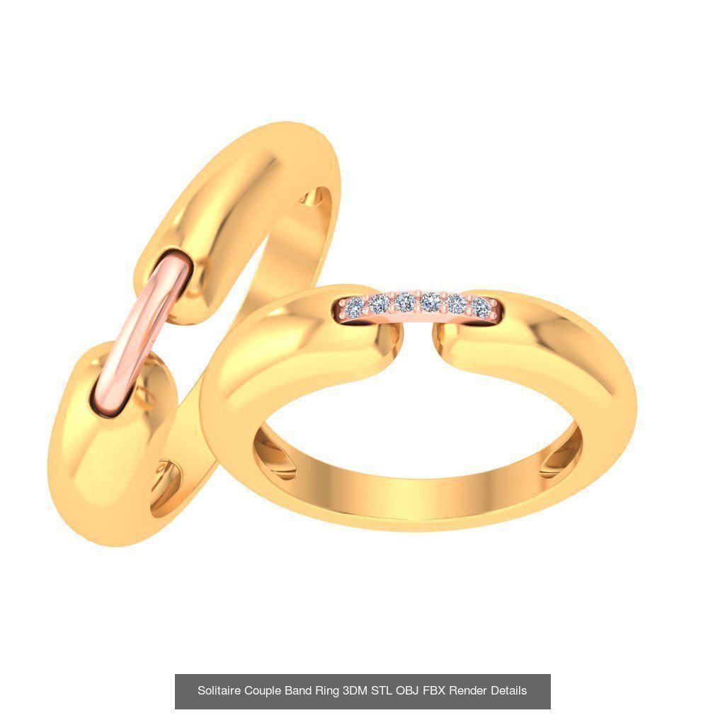 31 Solitaire Couple Band Ring 3DM STL OBJ FBX Render Details 3D Model Collection_15
