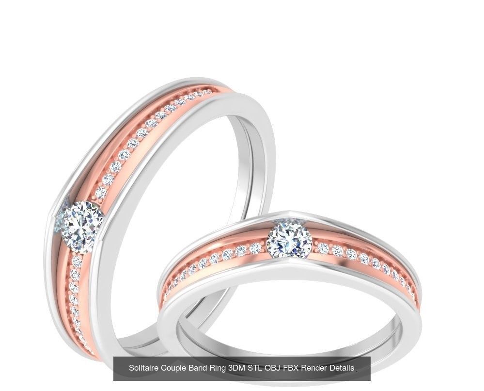 31 Solitaire Couple Band Ring 3DM STL OBJ FBX Render Details 3D Model Collection_12