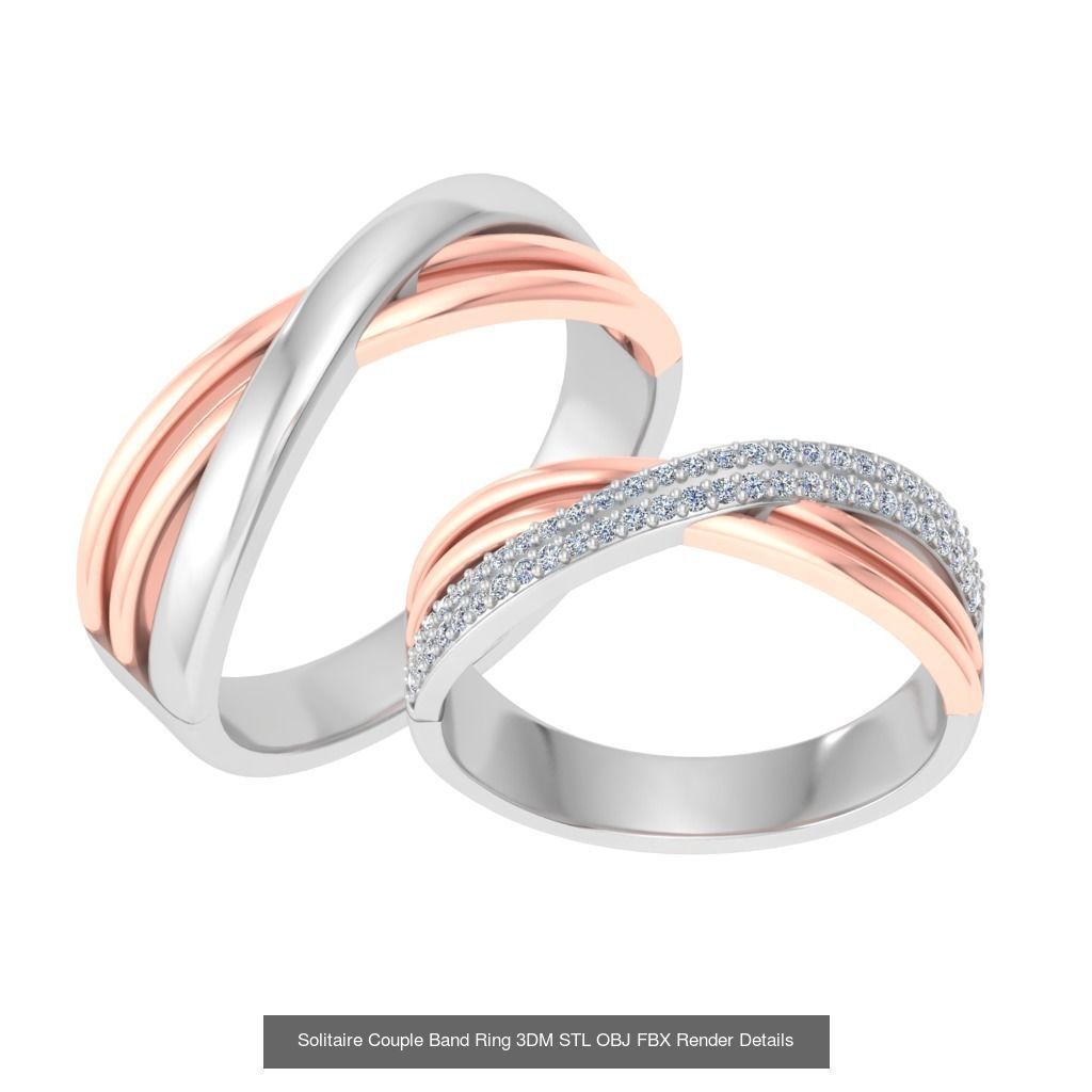 31 Solitaire Couple Band Ring 3DM STL OBJ FBX Render Details 3D Model Collection_6