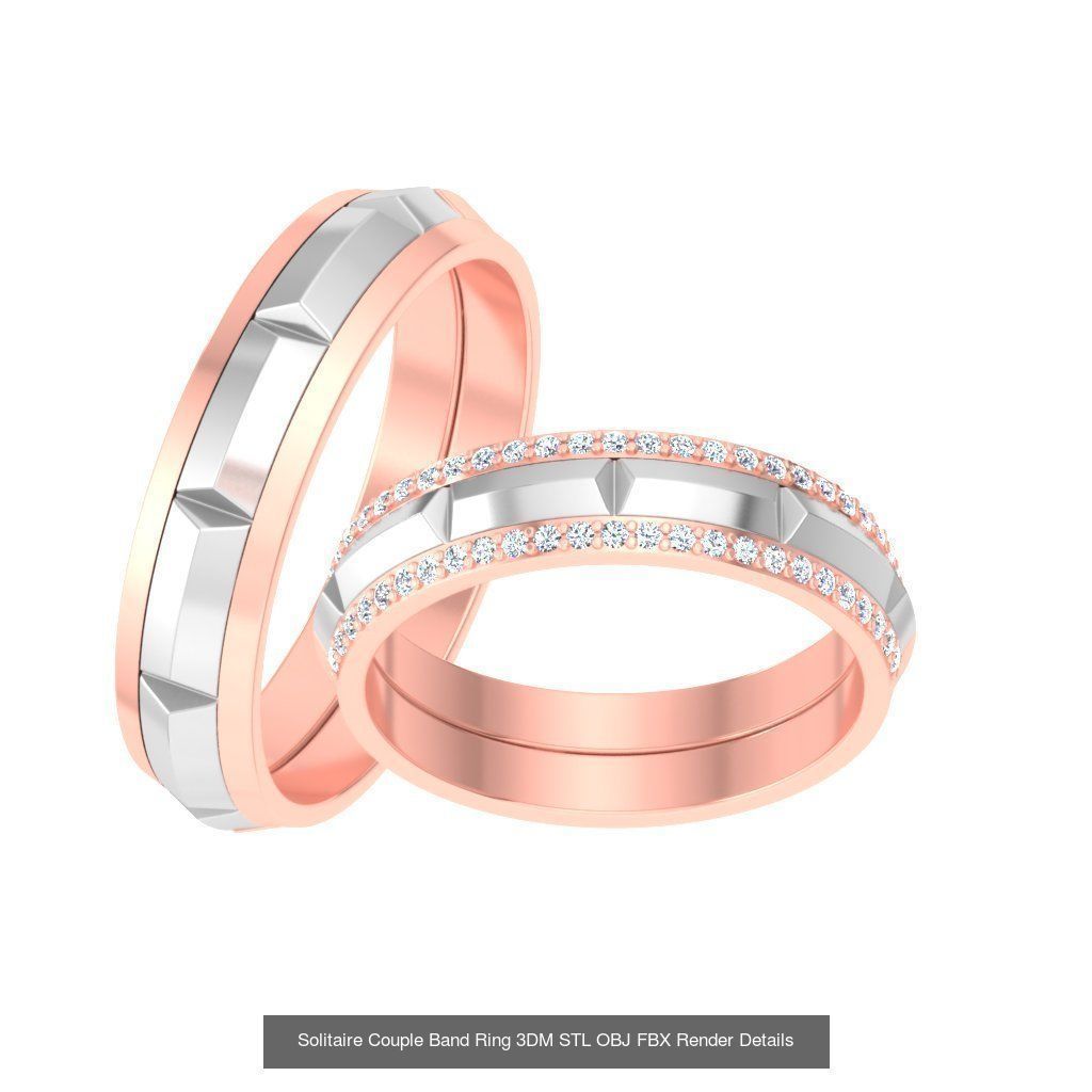 31 Solitaire Couple Band Ring 3DM STL OBJ FBX Render Details 3D Model Collection_14