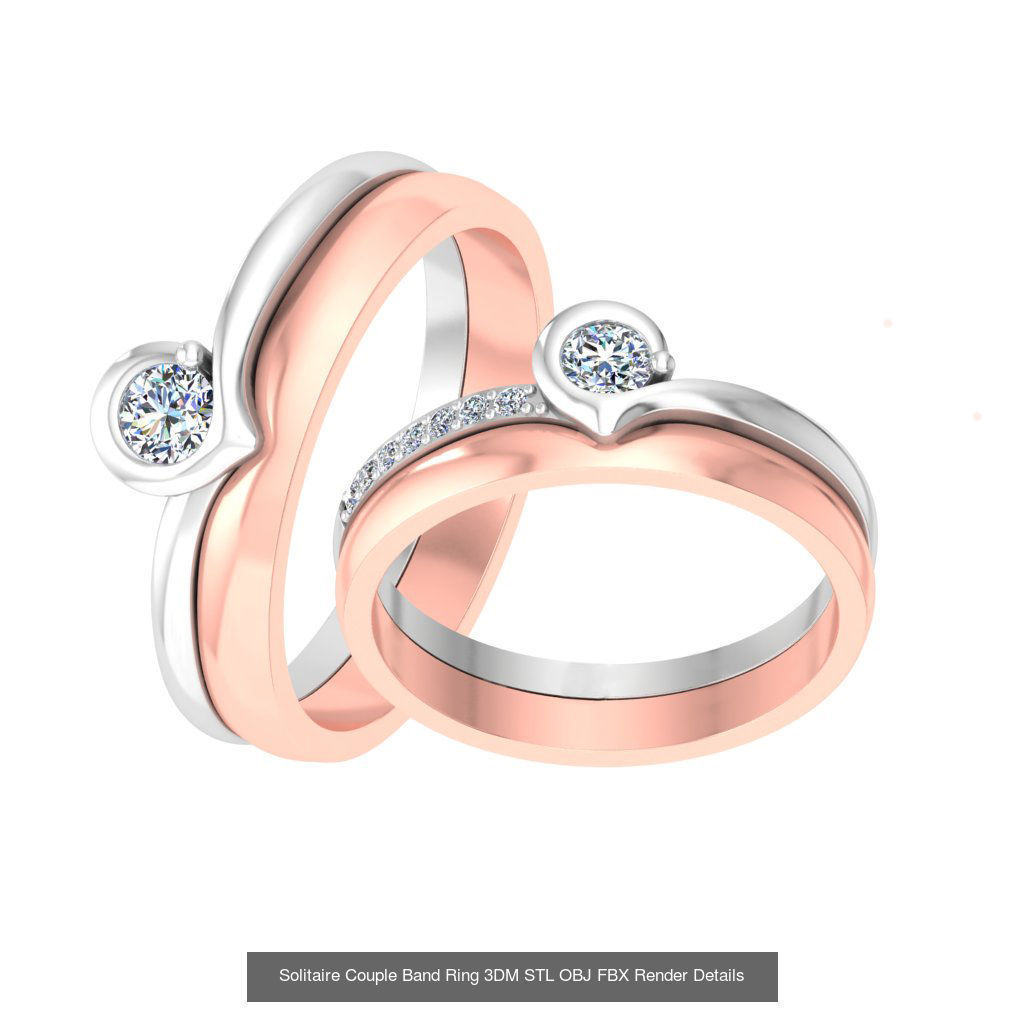 31 Solitaire Couple Band Ring 3DM STL OBJ FBX Render Details 3D Model Collection_3