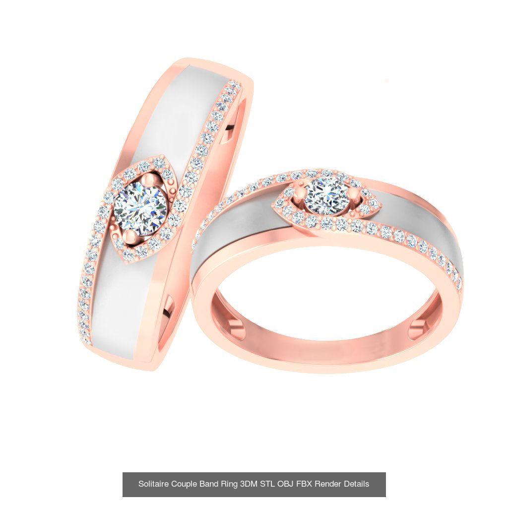 31 Solitaire Couple Band Ring 3DM STL OBJ FBX Render Details 3D Model Collection_5