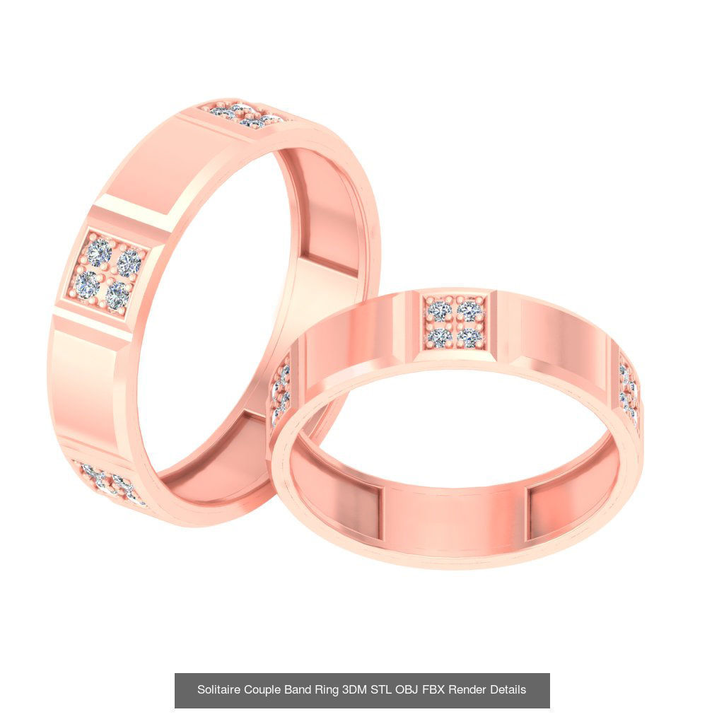 31 Solitaire Couple Band Ring 3DM STL OBJ FBX Render Details 3D Model Collection_9