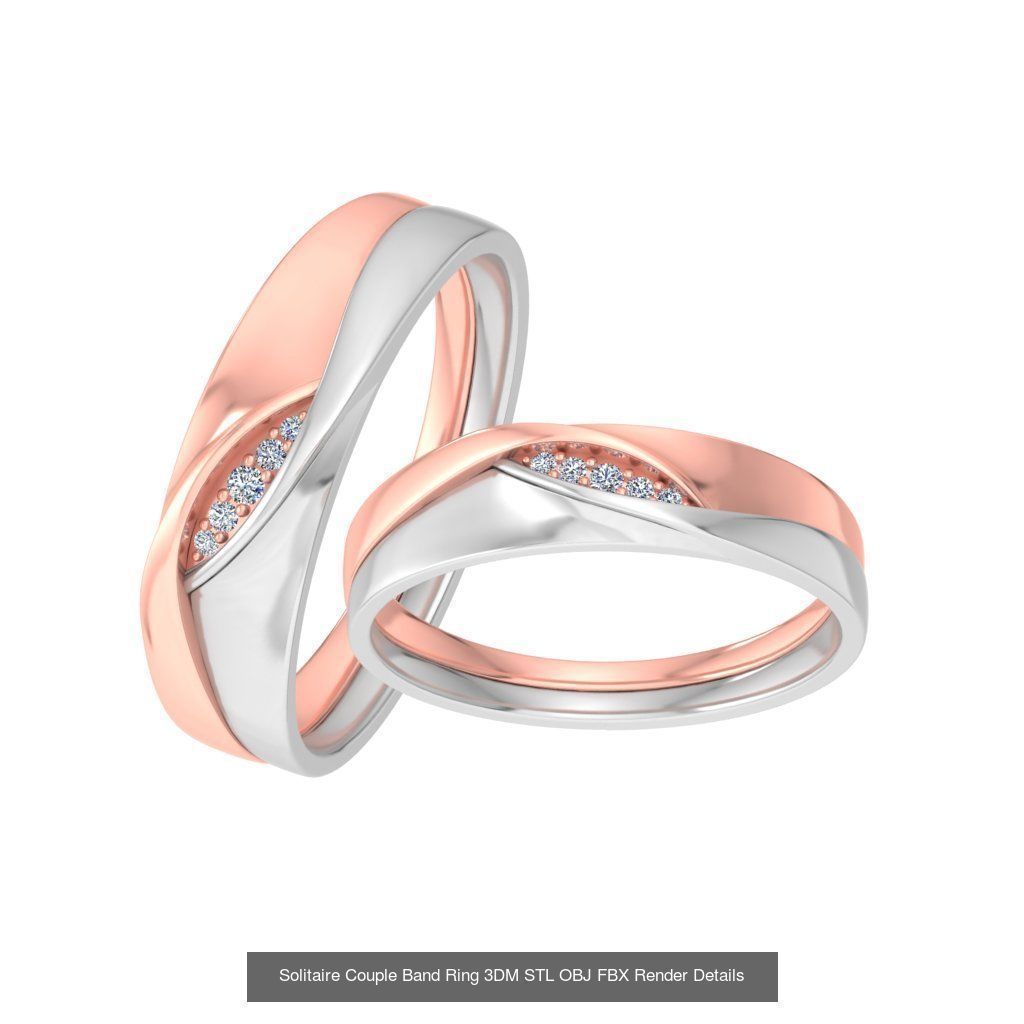 31 Solitaire Couple Band Ring 3DM STL OBJ FBX Render Details 3D Model Collection_22
