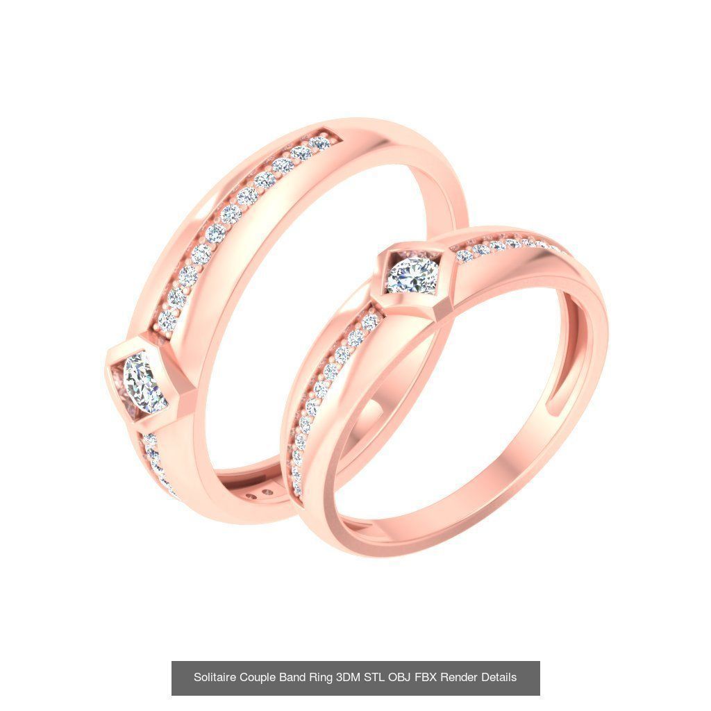 31 Solitaire Couple Band Ring 3DM STL OBJ FBX Render Details 3D Model Collection_7