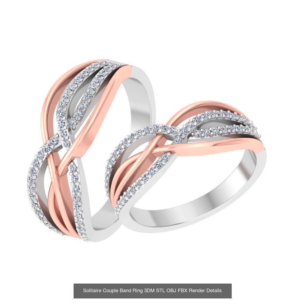 31 Solitaire Couple Band Ring 3DM STL OBJ FBX Render Details 3D Model Collection_25