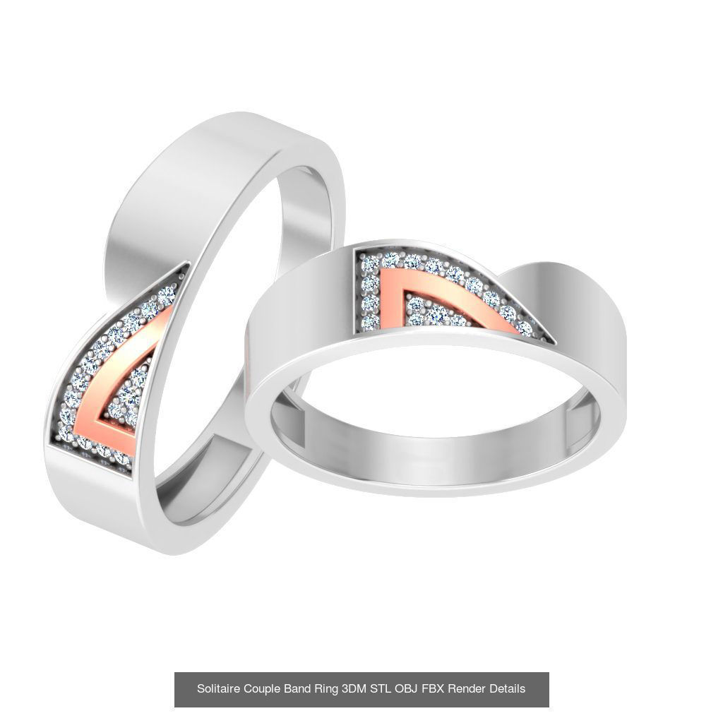 31 Solitaire Couple Band Ring 3DM STL OBJ FBX Render Details 3D Model Collection_10