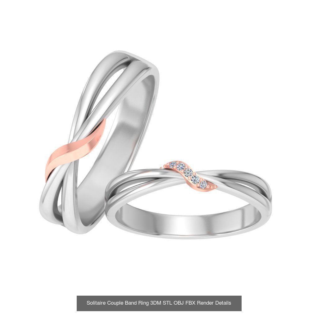 31 Solitaire Couple Band Ring 3DM STL OBJ FBX Render Details 3D Model Collection_17