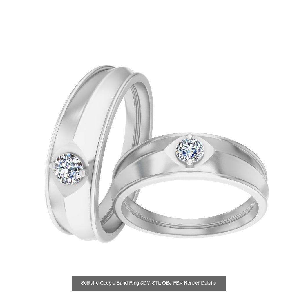 31 Solitaire Couple Band Ring 3DM STL OBJ FBX Render Details 3D Model Collection_18