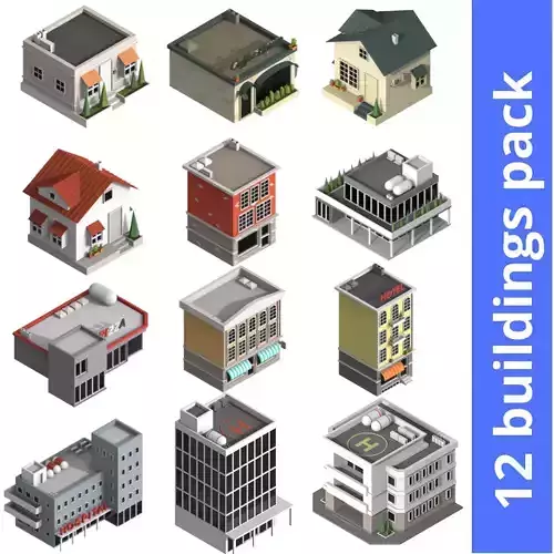 low poly city buildings Low-poly 