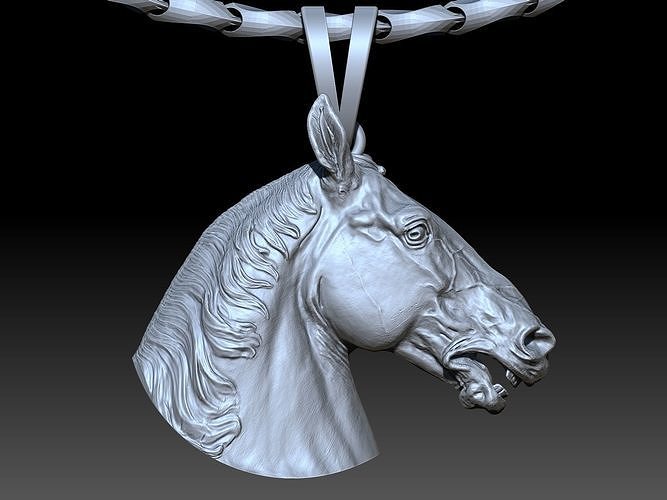 Horses head pendent Sculpture jewelry gold necklace 3D print model