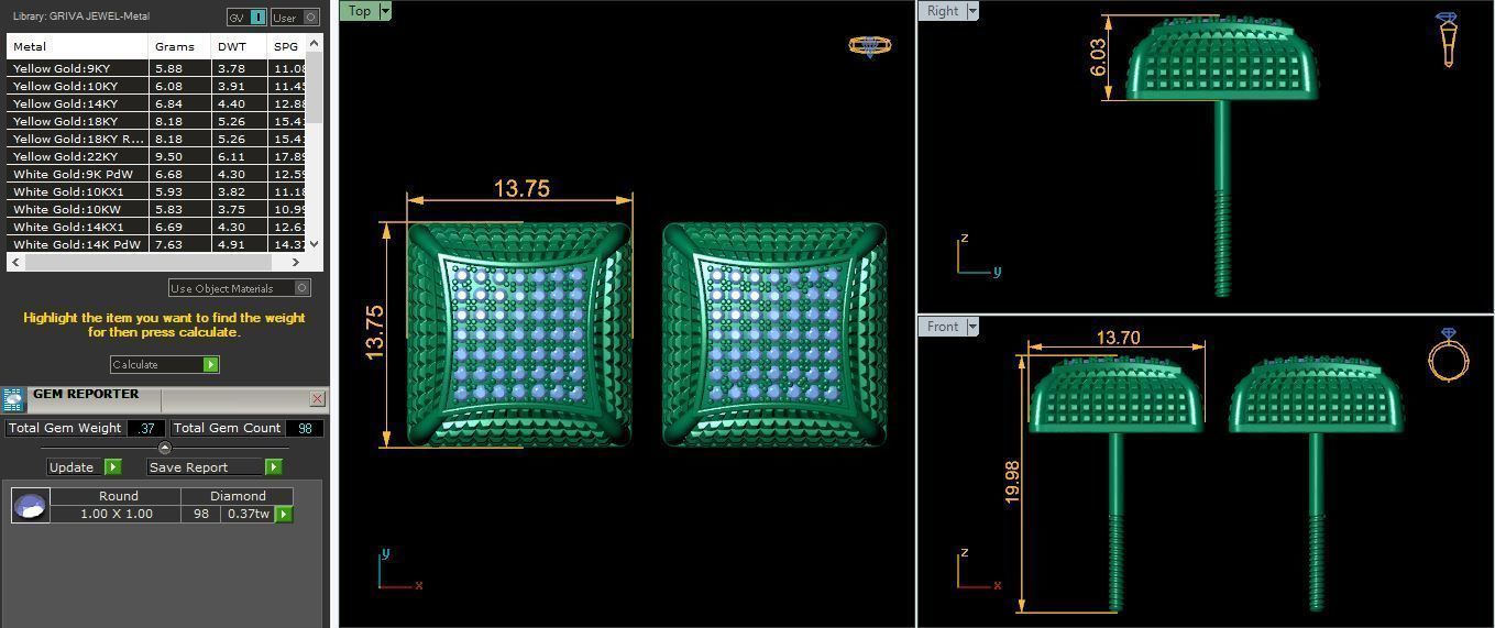 Fancy Square Earring 3d Model and Render Detail 3D print model_9