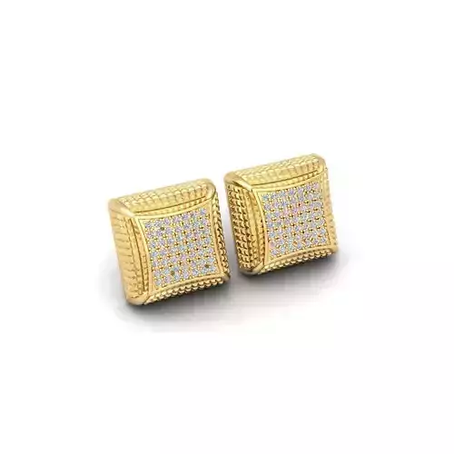 Fancy Square Earring 3d Model and Render Detail 