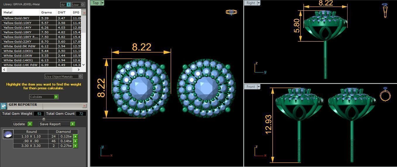 Round Stude With Halo Earring 3d Model and Render  3D print model_9