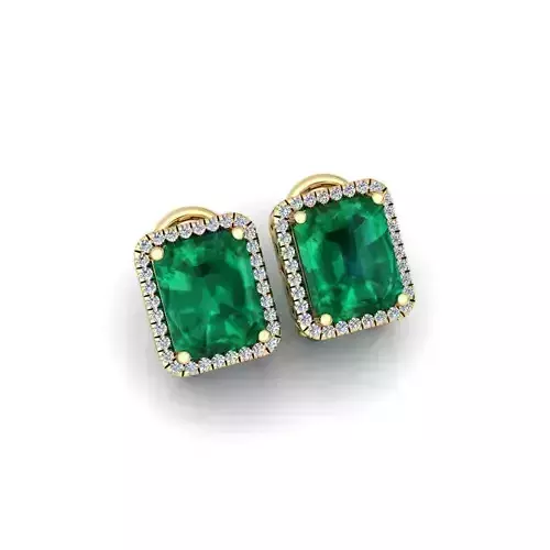 Emrald Earring With Halo 3d Model and Render Detail 