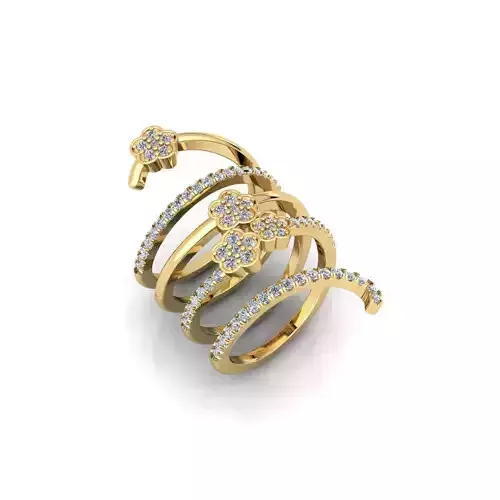 5 Row Flower Ring 3d Model and Render 