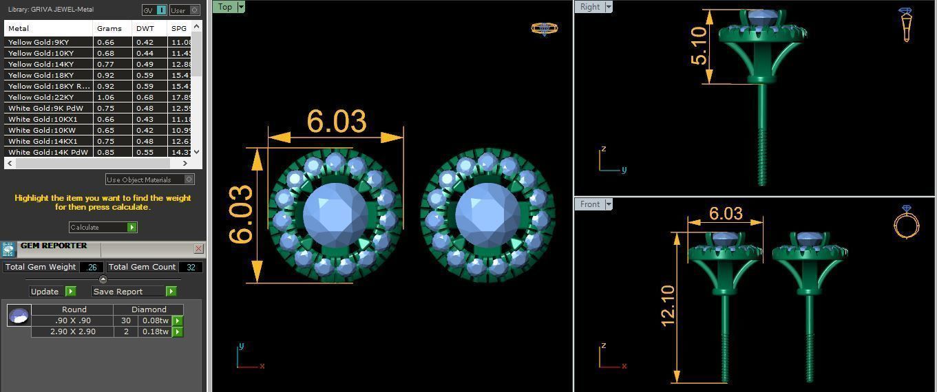 Round Stude Earring With Halo 3d Model And Render 3D print model_9
