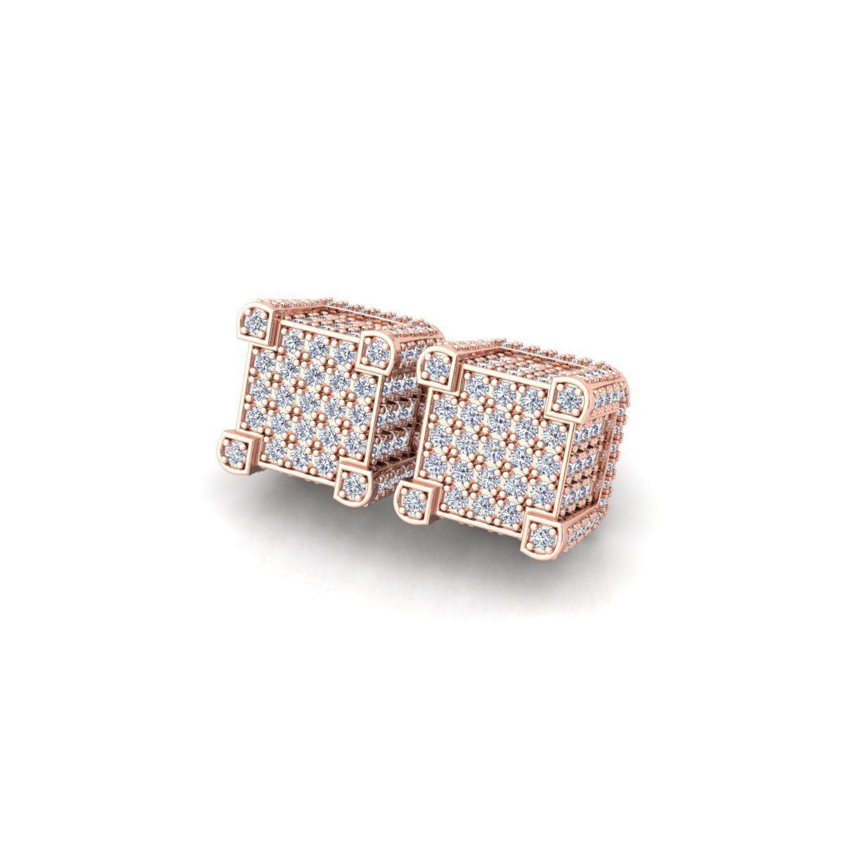 Square Pave Stude Earring 3d Model and Render  3D print model_11