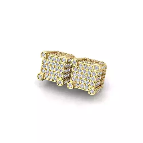 Square Pave Stude Earring 3d Model and Render 