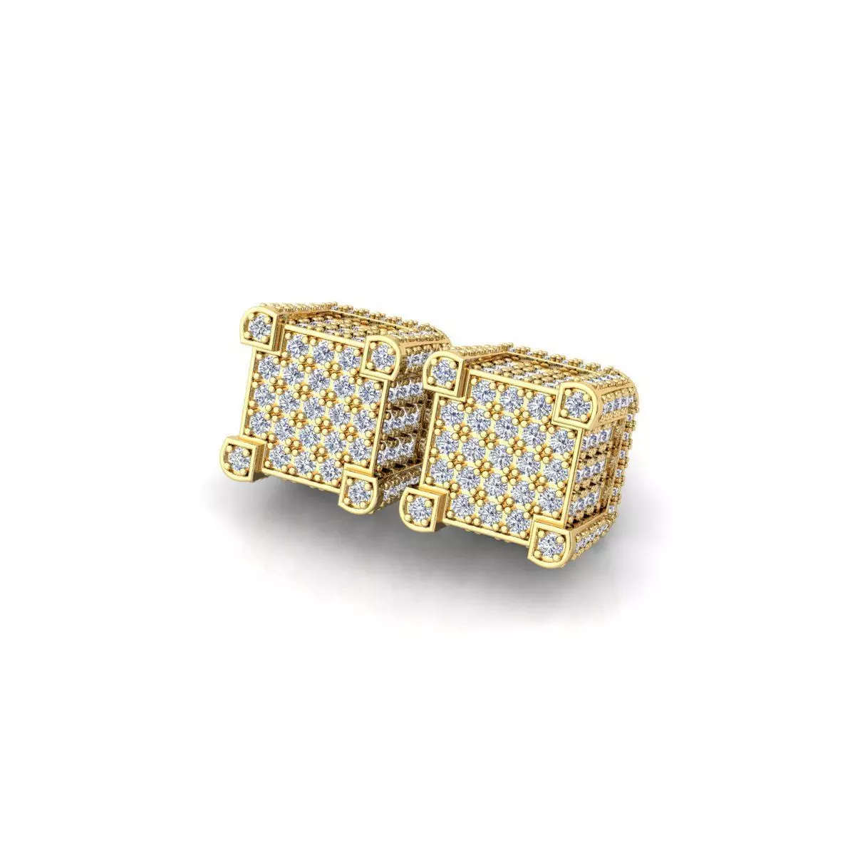 Square Pave Stude Earring 3d Model and Render  3D print model_0