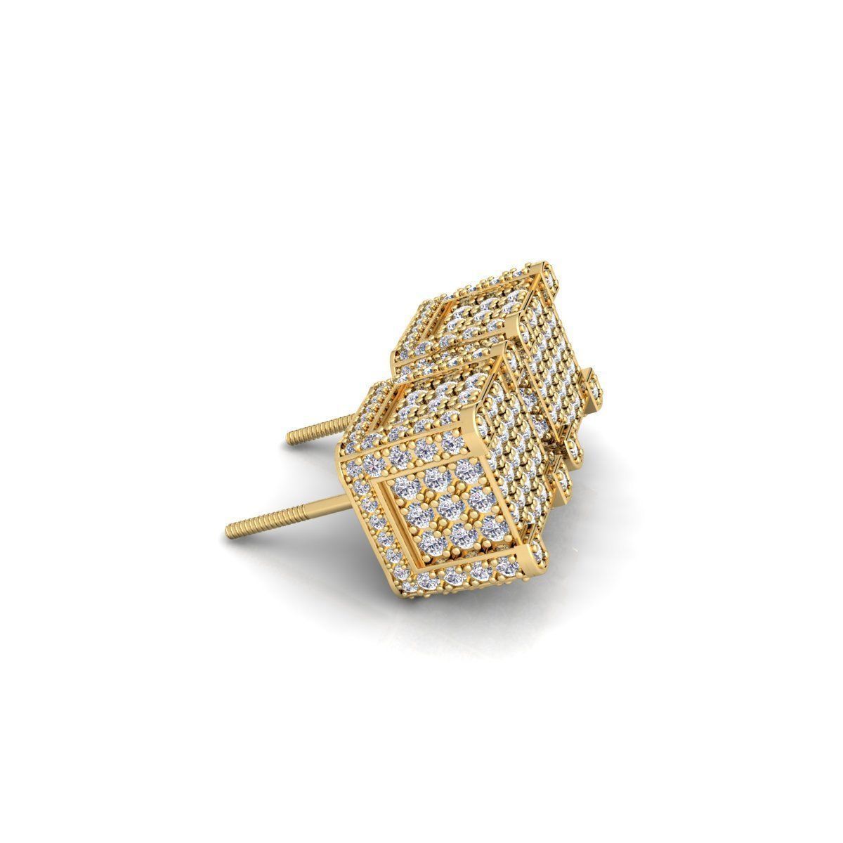 Square Pave Stude Earring 3d Model and Render  3D print model_4