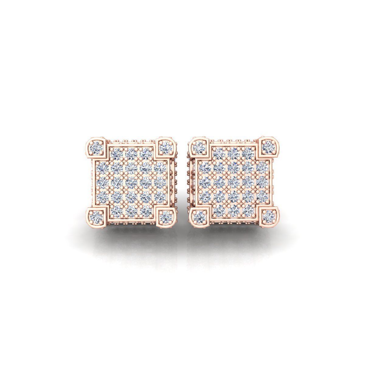 Square Pave Stude Earring 3d Model and Render  3D print model_1