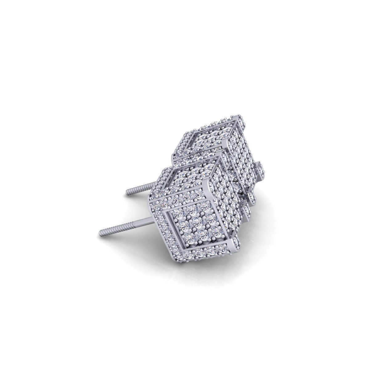 Square Pave Stude Earring 3d Model and Render  3D print model_6
