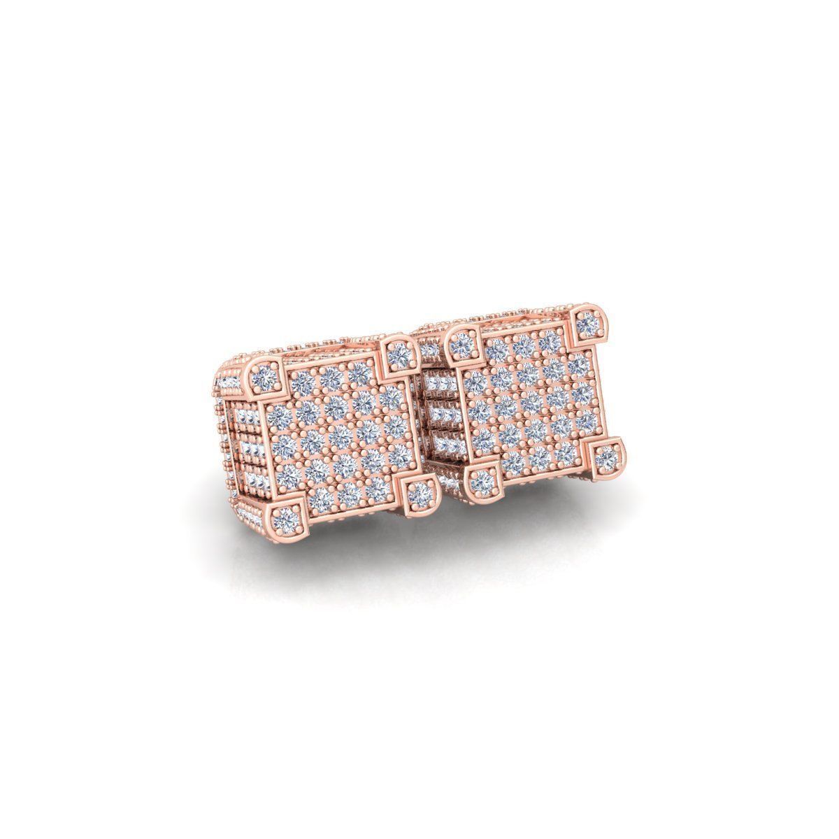 Square Pave Stude Earring 3d Model and Render  3D print model_10