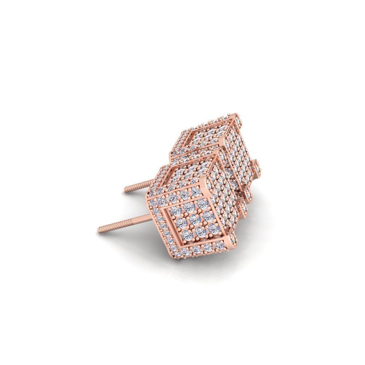 Square Pave Stude Earring 3d Model and Render  3D print model_5
