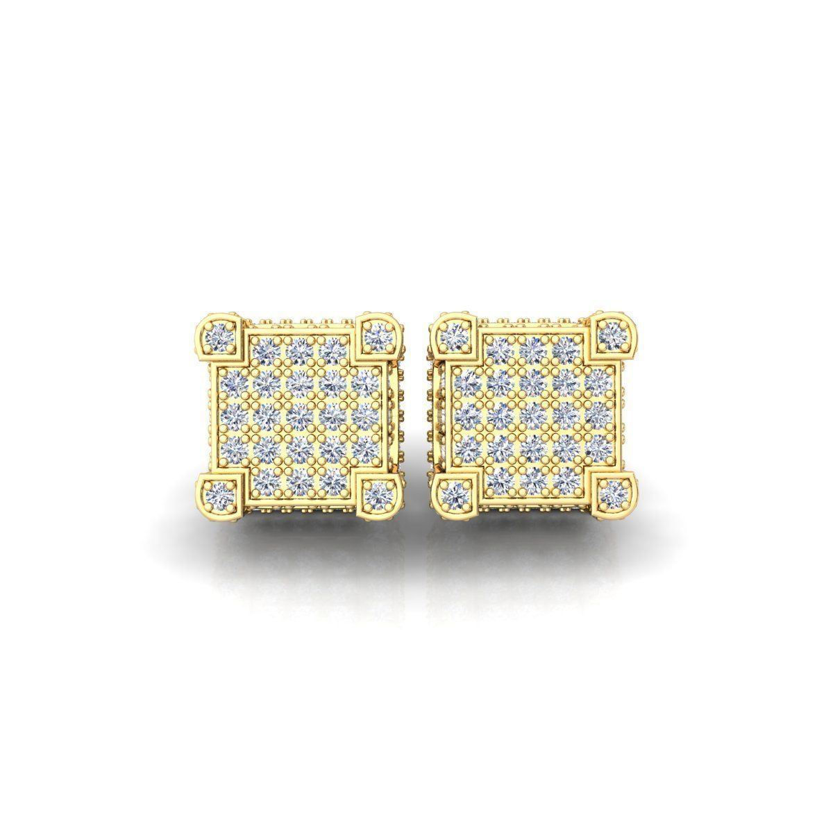 Square Pave Stude Earring 3d Model and Render  3D print model_3