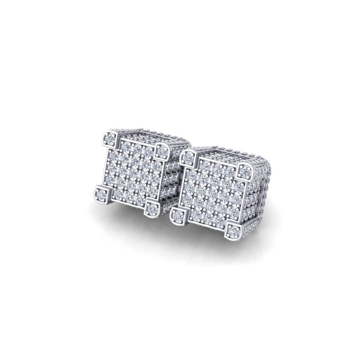 Square Pave Stude Earring 3d Model and Render  3D print model_12