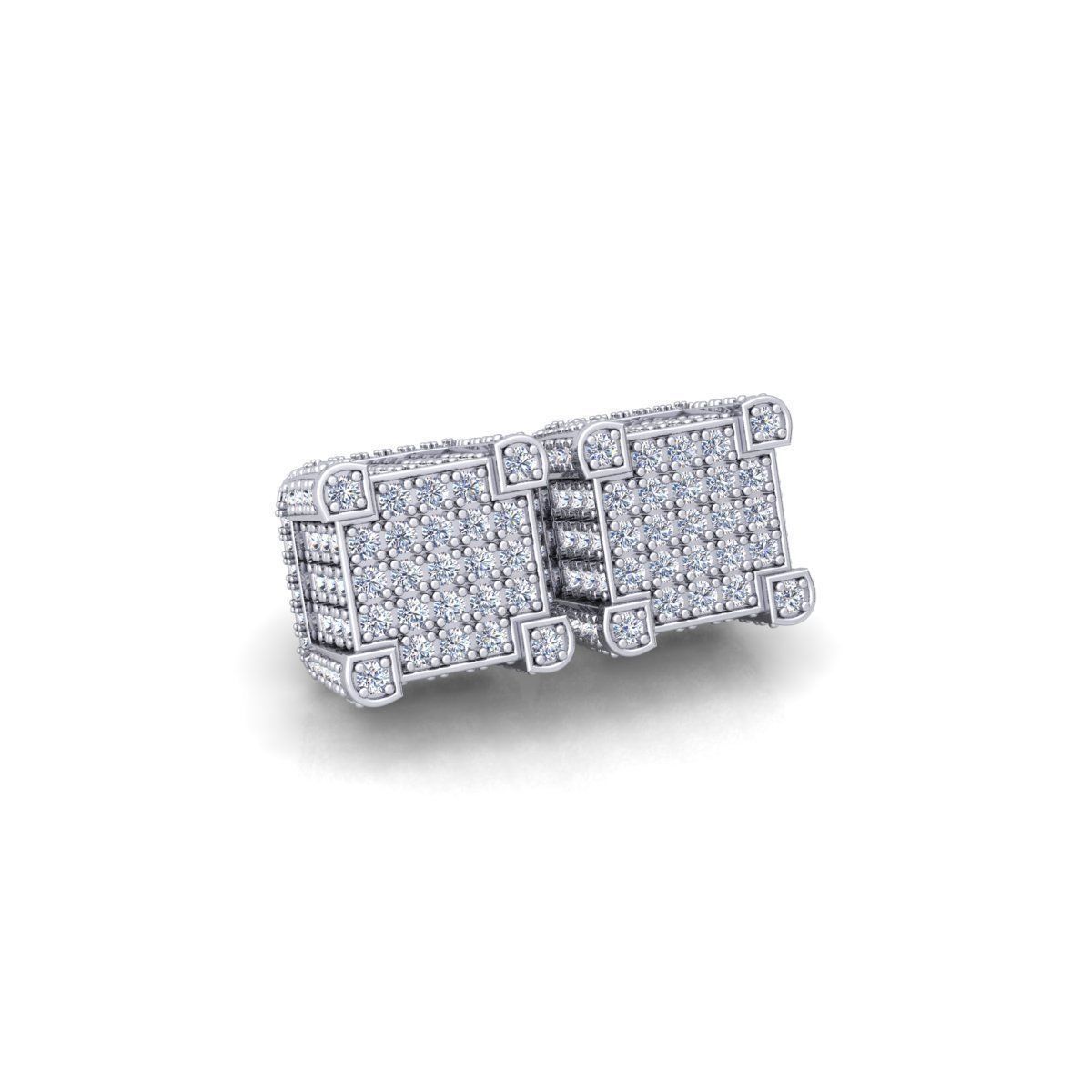 Square Pave Stude Earring 3d Model and Render  3D print model_2