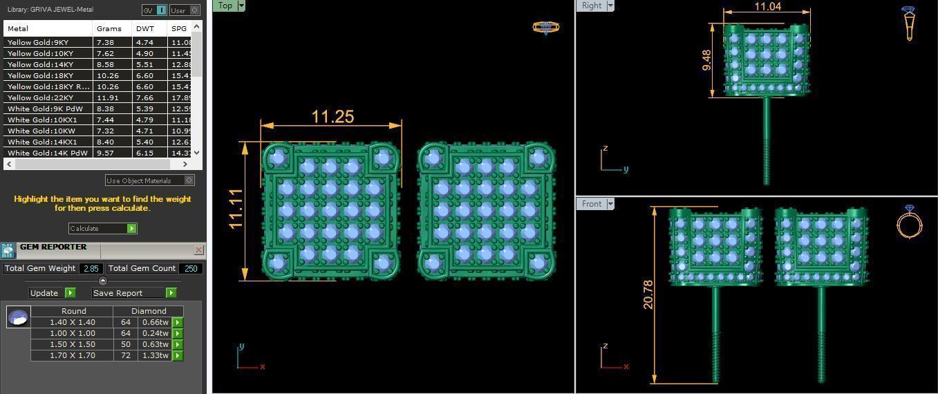 Square Pave Stude Earring 3d Model and Render  3D print model_9