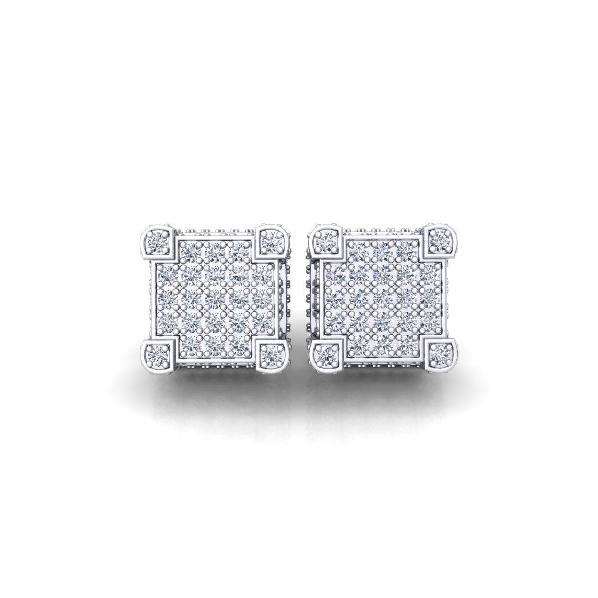 Square Pave Stude Earring 3d Model and Render  3D print model_7