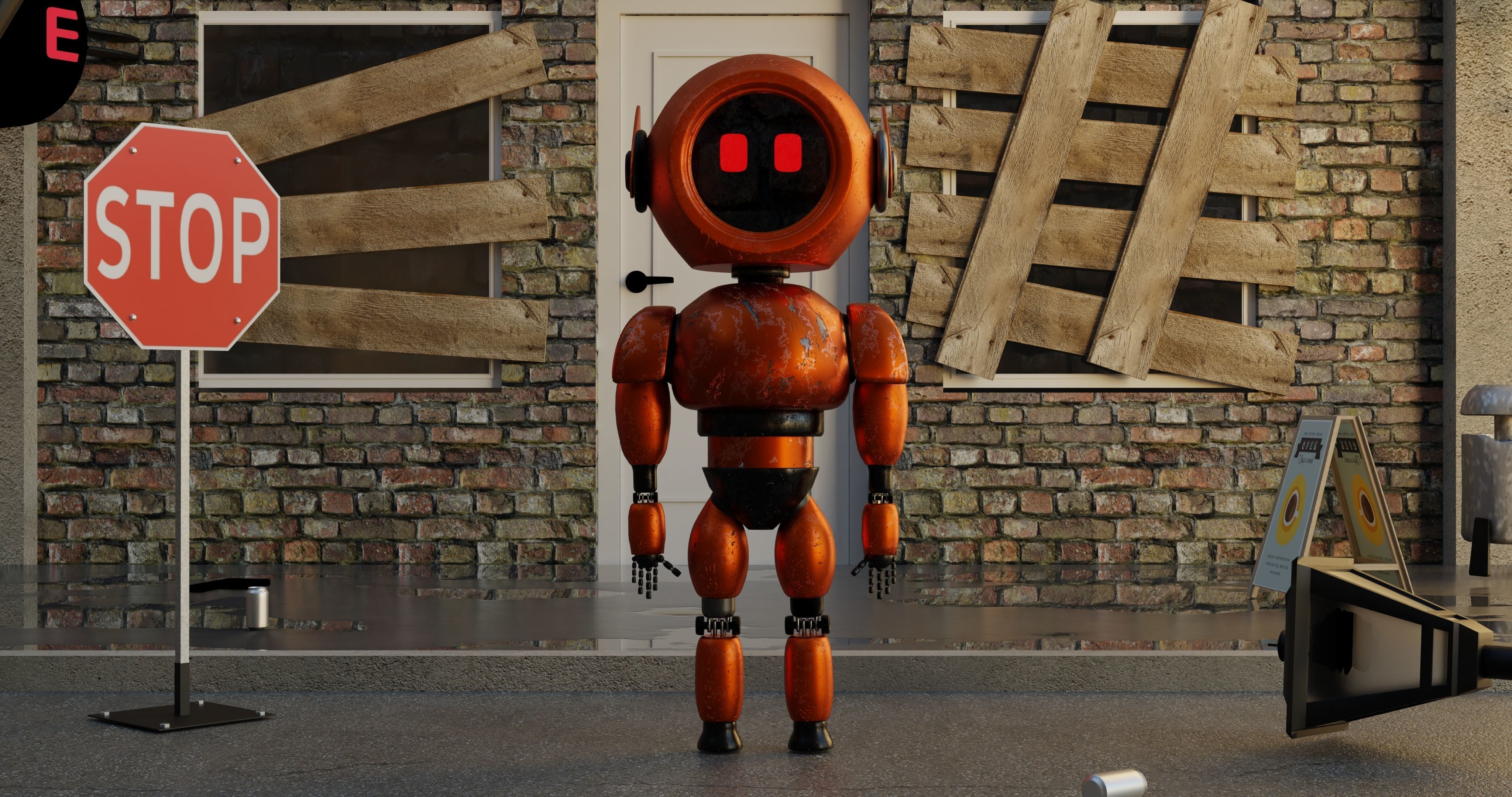 3D Post Apocalyptic Sci-Fi Robot with Environment 3D model_1