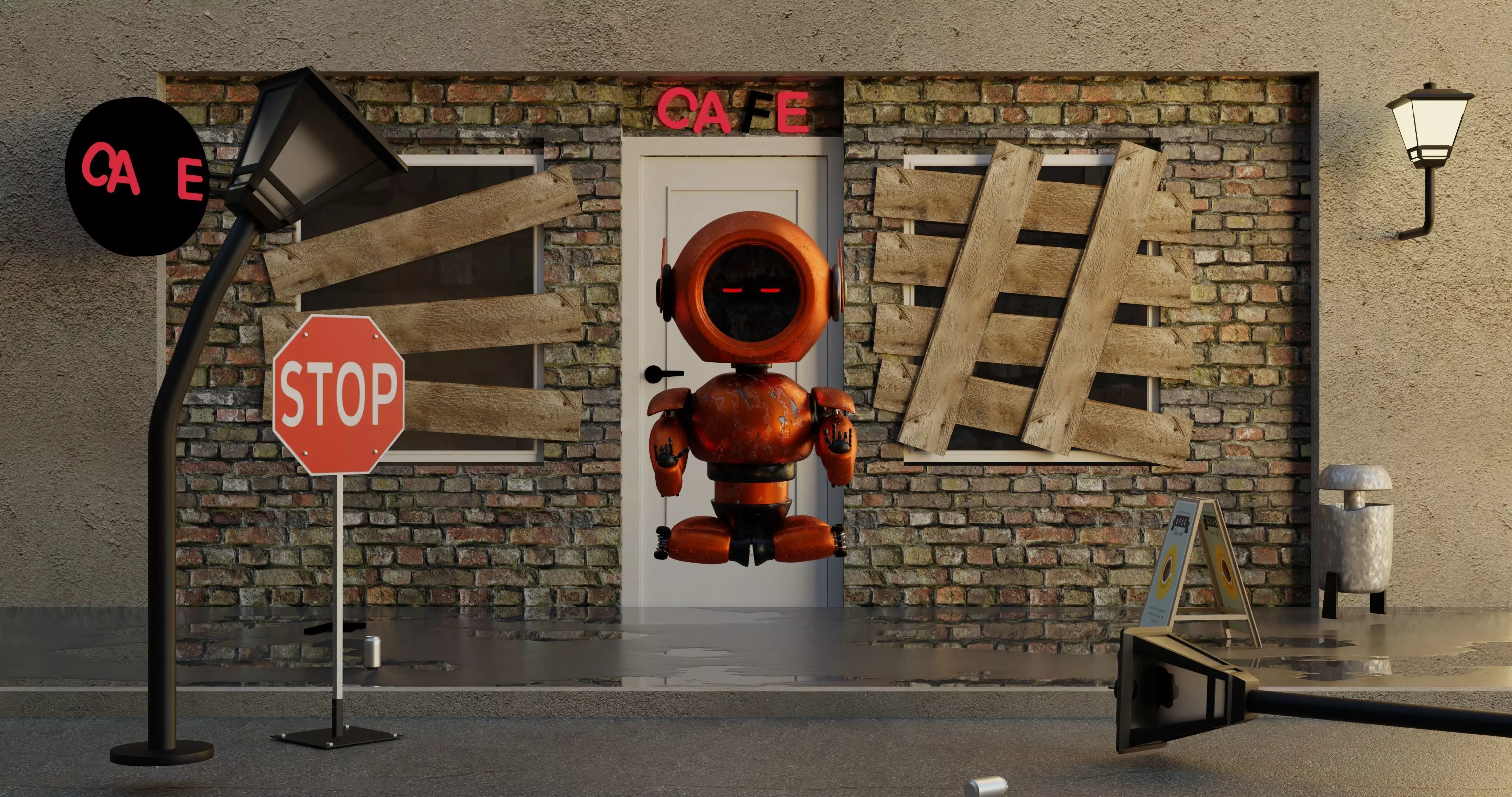 3D Post Apocalyptic Sci-Fi Robot with Environment 3D model_0