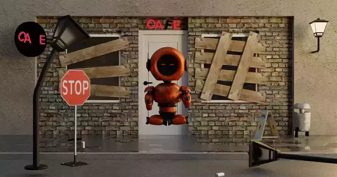 3D Post Apocalyptic Sci-Fi Robot with Environment