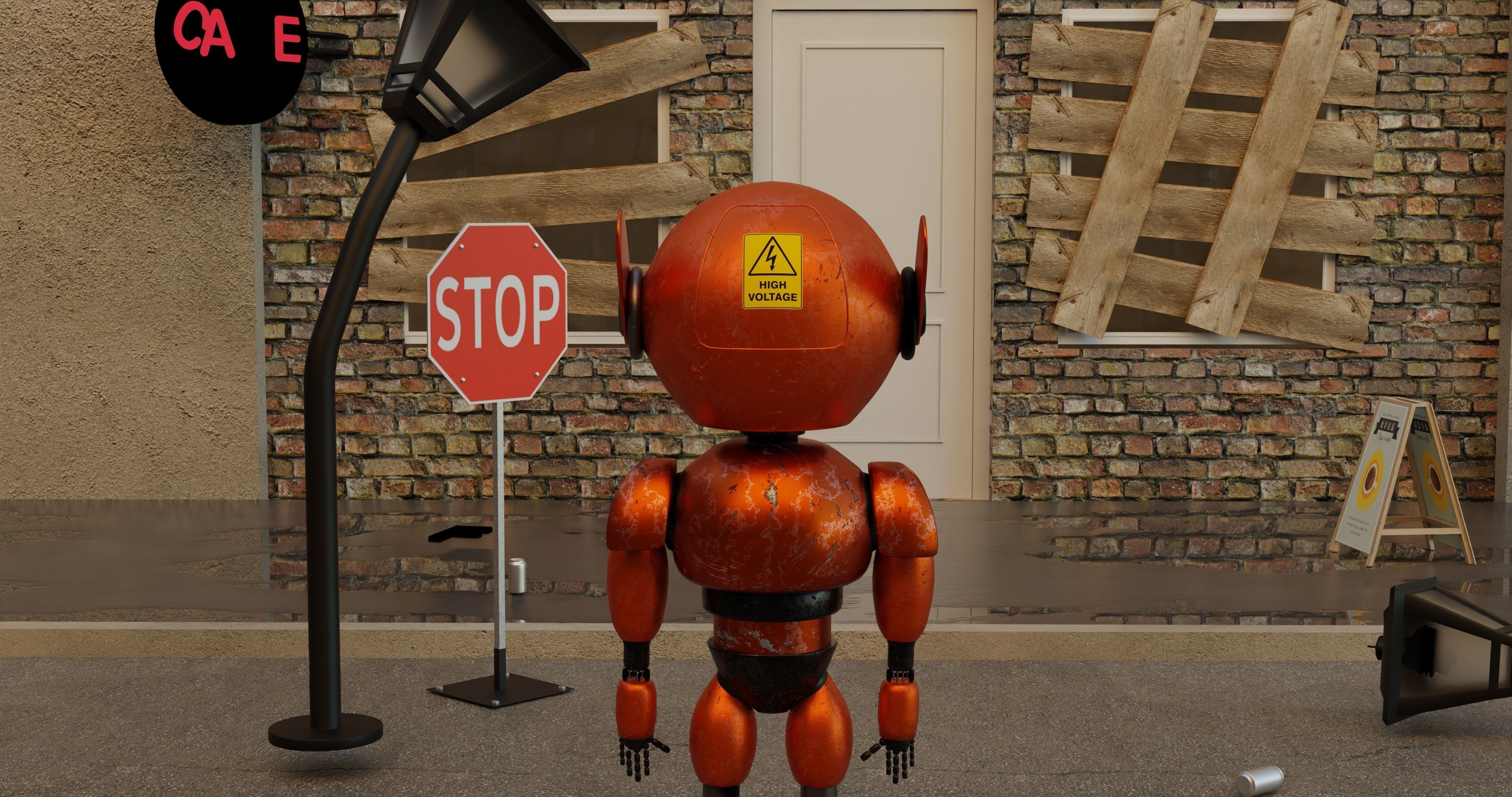 3D Post Apocalyptic Sci-Fi Robot with Environment 3D model_4