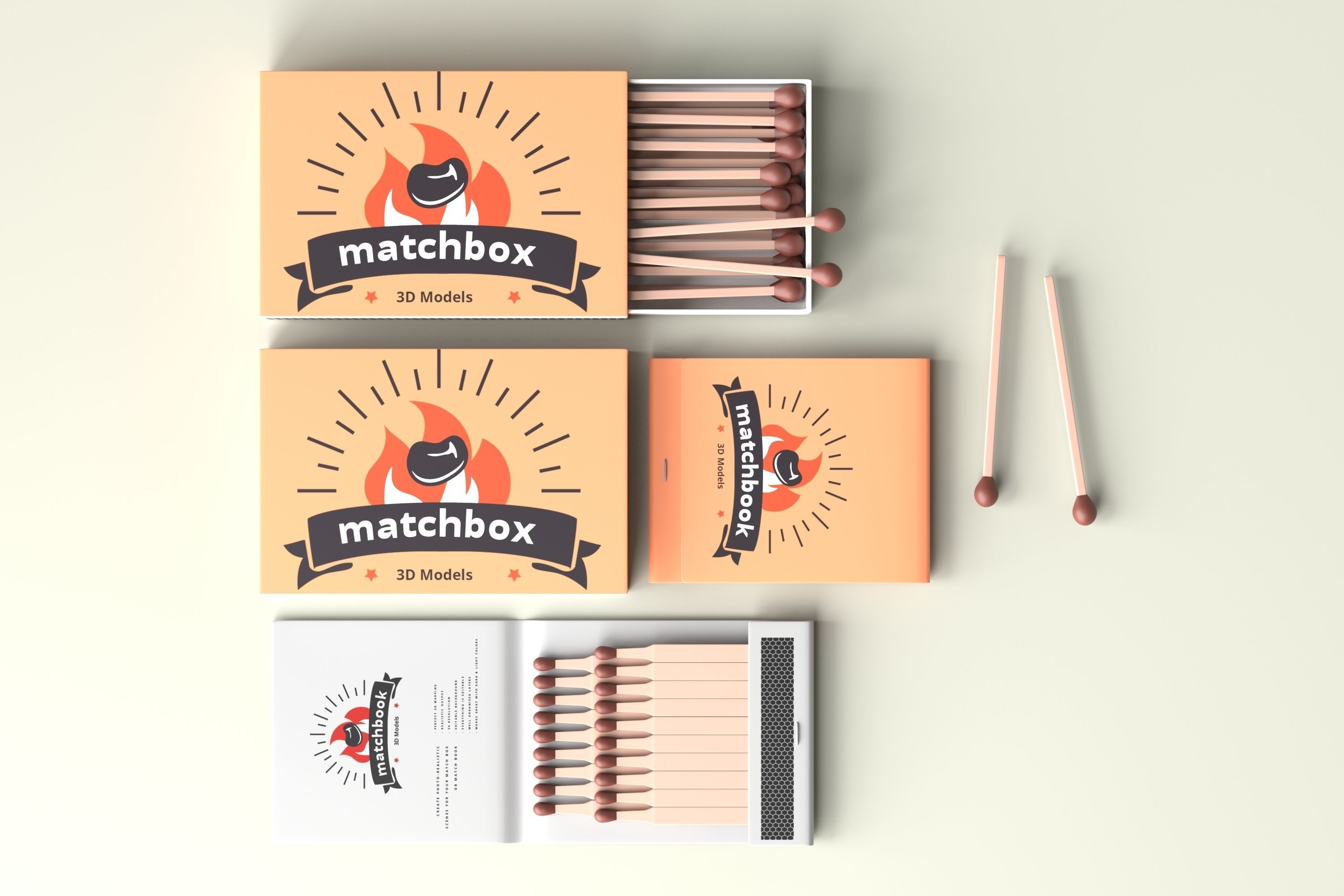 Matchbox and Matchbook Low-poly 3D model_3