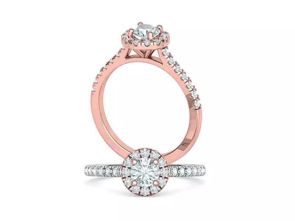 Round Halo Engagement Ring Half Carat Stone Pave V Setting 3D print model